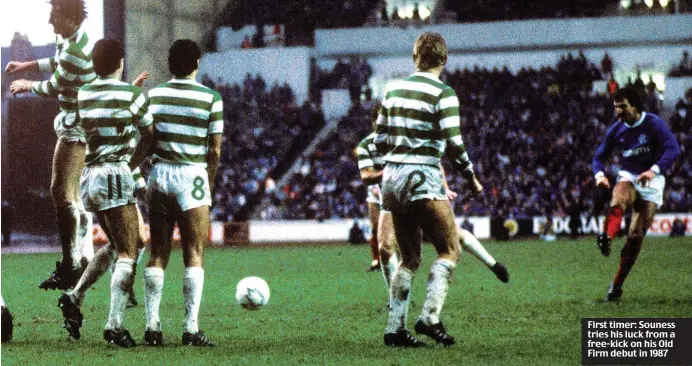  ??  ?? First timer: Souness tries his luck from a free-kick on his Old Firm debut in 1987
