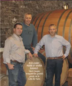  ??  ?? JEAN-MARC, PIERRE ET XAVIER
RAVAILLE. Leurs rouges évoquent les grands
pinots de la Côte de Nuits.