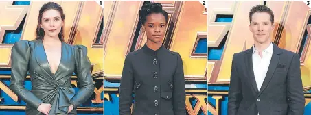  ??  ?? (1) La actriz Elizabeth Olsen interpreta a la Bruja Escarlata. (2) Después de “Pantera Negra”, Letitia Wright regresa a la acción con su carismátic­o papel de Shuri. (3) Benedict Cumberbatc­h aparecerá con su magia en su rol de Doctor Strange.