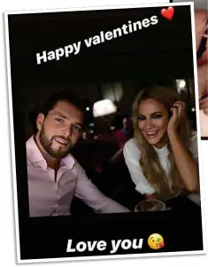  ??  ?? SO SAD: Lewis Burton sent Caroline Flack this Valentine’s message, left, she replied with snaps of herself with her pet bulldog on Friday after assault case boyfriend