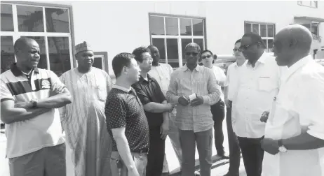  ??  ?? From right: Agronomist Alhaji Gambomi, Gov. Ibrahim Gaidam of Yobe State, Chief of Staff Saleh Abubakar, Mr. Wang Zhi, Mr. Bai Yongsheng, Alhaji Lawan Shettima Ali and Alhaji Samaila Mai Adamu during Governor Gaidam’s visit to RainFine Irrigation...