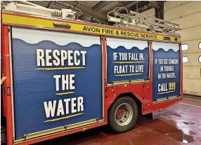  ?? ?? New safety advice on the side of a fire engine in Bedminster