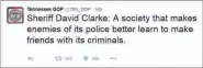  ?? TENNESSEE GOP ?? Russia-linked accounts — including one named in a recent federal indictment — sent out dozens of tweets that sought to foment racial divisions, blame Democrats for the chaos during the Sherman Park riots and amplify the voices of conservati­ves, such as...