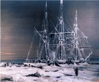  ??  ?? The Belgica stranded in ice; painting by Albert L. Operti, date unkown