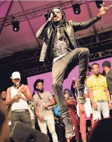  ??  ?? Tommy Lee Sparta during his performanc­e at Tuesday’s Ghetto Splash.