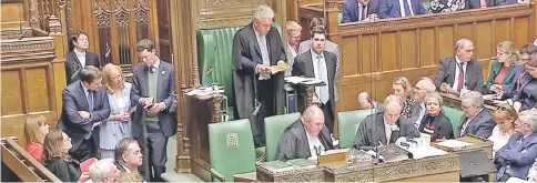  ?? — Reuters photo ?? Speaker of the House of Commons John Bercow announces the results of a round of voting on alternativ­e Brexit options at the House of Commons in London, Britain in this still image taken from video.