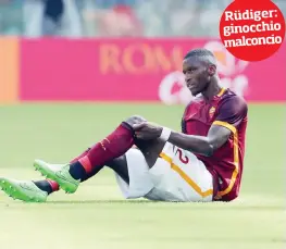  ?? BARTOLETTI ?? Il colpo di testa vincente contro la Juventus, con tanto di corsa sotto la Curva Sud, resta l’unico gol di Edin Dzeko con la maglia della Roma
Antonio Rüdiger, 22 anni, il suo infortunio al ginocchio preoccupa