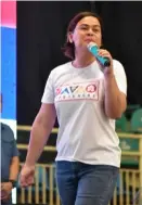  ??  ?? Presidenti­al daughter Davao City Mayor Sara Duterte led the Hugpong ng Pagbabago senatorial candidates at Puerto Princesa City Coliseum. Photo by Sev Borda III / Palawan Daily News