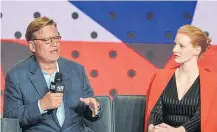  ??  ?? Aaron Sorkin and Jessica Chastain at the 42nd Toronto Internatio­nal Film Festival on Saturday.