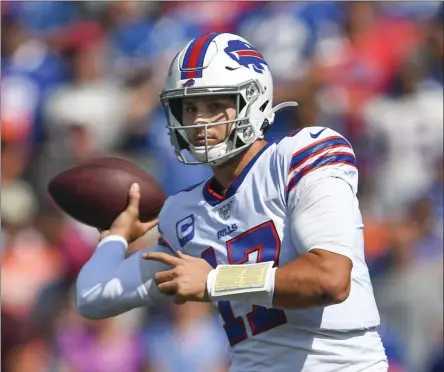  ?? ADRIAN KRAUS - THE ASSOCIATED PRESS ?? Buffalo Bills’ Josh Allen (17) throws a pass during the first half of an NFL football game against the Cincinnati Bengals, Sunday, Aug. 26, 2018, in Orchard Park, N.Y.