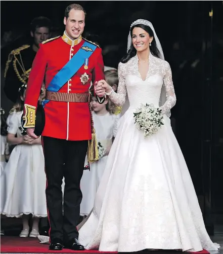  ?? — THE ASSOCIATED PRESS FILES ?? The lacy, long-sleeved Alexander McQueen gown worn by Kate Middleton when she married Prince William in 2011 continues to influence bridal designs.