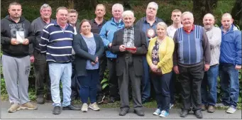  ??  ?? At the 2016 presentati­ons held at the Denis Horgan Bowling Club, Banteer were Paddy O’Keeffe, Danny Murphy, Ned Kelleher, Donal Cashman, Maurice Cashman, Dean Sexton, Tadgh Leonard, Damion Leonard, Aaron Mackey, Paudie Herlihy, Rachel Leonard, Johnny O’Riordan, Julianne Leonard and Patsy Herlihy