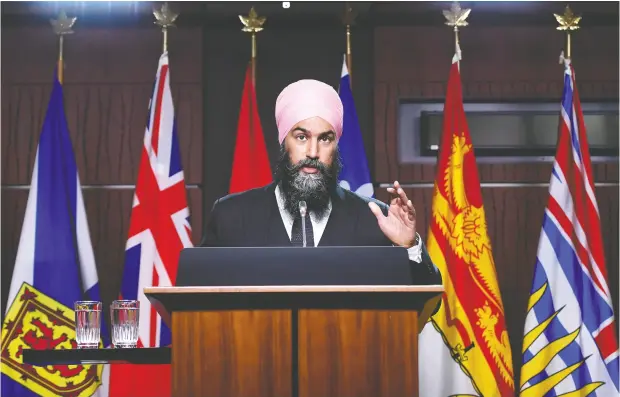  ?? JUSTIN TANG / THE CANADIAN PRESS ?? NDP Leader Jagmeet Singh said he wants to see a “positive signal” from Prime Minister Justin Trudeau that the latter is willing to compromise.