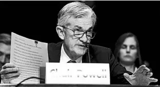  ?? JOSE LUIS MAGANA/AP ?? Federal Reserve Chairman Jerome Powell testifies Wednesday on Capitol Hill about the economic outlook.