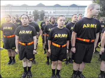  ?? Sean Rayford The Associated Press ?? Students in the new Army prep course stand at attention Aug. 27 at Fort Jackson in Columbia, S.C. The Army fell about 25 percent short of its 2022 recruitmen­t goal.