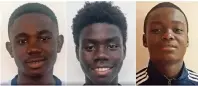  ??  ?? The youths belonged to the Little Haiti FC, a youth soccer club. From left: Gideon Desir, 13; Richcarde Dumay, 17; and Lens Desir, 15.