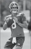  ?? FRANK FRANKLIN II/AP PHOTO ?? Giants rookie quarterbac­k Daniel Jones practices Thursday during training camp in East Rutherford, N.J.