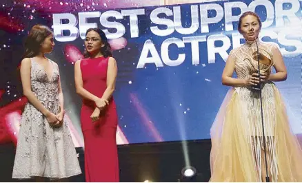  ??  ?? Best Supporting Actresses, from left: Therese Malvar (Ilawod), Chai Fonacier (Respeto) and Angeli Bayani (Maestra)