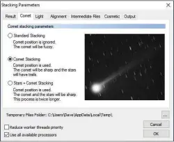  ??  ?? The Comet tab shows the three stacking options available; switch to the adjacent Light tab to pick the stacking mode