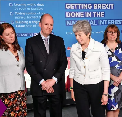  ??  ?? Downcast: Theresa May meets Tory European Parliament candidates in Bristol yesterday