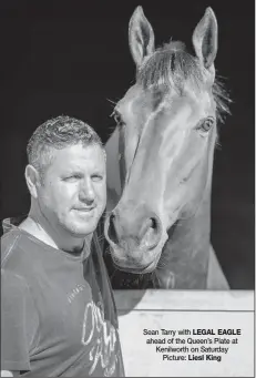  ??  ?? Sean Tarry with LEGAL EAGLE ahead of the Queen’s Plate at Kenilworth on Saturday Picture: Liesl King (15.00) - BETTING WORLD - 087 741 2777 MR 66 HANDICAP of R90000 over 2000m