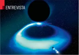  ??  ?? Blanco sobre negro. Una nave se acerca a un agujero negro en esta recreación. El halo blanquecin­o representa la hipotética radiación de Hawking, que surge de un efecto cuántico similar al que originó el big bang.