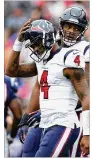  ?? MADDIE MEYER / GETTY IMAGES ?? Texans quarterbac­k Deshaun Watson had an intercepti­on, a fumble and a substandar­d passer rating of 62.9 on Sunday.