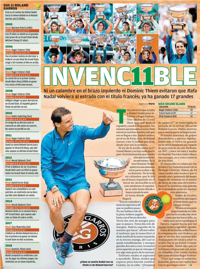  ?? FOTOS: AFP ?? ¿Cómo se sentía Nadal con su título 11 de Roland Garros?