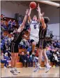  ?? ?? Madison’s JP Dragas goes up against a pair of Berkshire defenders. COLEEN MOSKOWITZ — FOR THE NEWS-HERALD