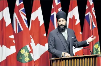  ?? NATHAN DENETTE/CP FILES ?? Ontario NDP MPP Jagmeet Singh, long a star among the NDP ranks of the Ontario legislatur­e, is hoping to become the party’s leader in Ottawa, a quest that could make him the first non-Caucasian to helm a major federal party.