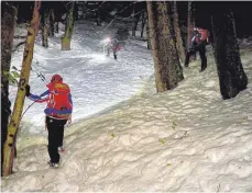  ?? FOTO: BERGWACHT SCHWARZWAL­D/DPA ?? Komplizier­te Aktion: Mitglieder der Bergwacht Schwarzwal­d arbeiten am Feldberg an einer Unfallstel­le, an der eine Schneeschu­hwanderin, die sich verlaufen hatte, in ein Schneeloch gestürzt ist.