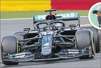  ??  ?? Lewis Hamilton (inset) on his way to pole position at Spa yesterday