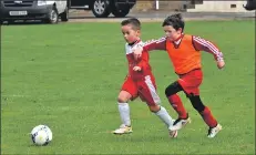  ?? 01_A03footy02 ?? Two of the younger players in a tussle for the ball.