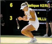  ?? AP/TIM IRELAND ?? of Germany drops after completing her 6-3, 6-3 victory over American Serena Williams in the women’s final at Wimbledon on Saturday.