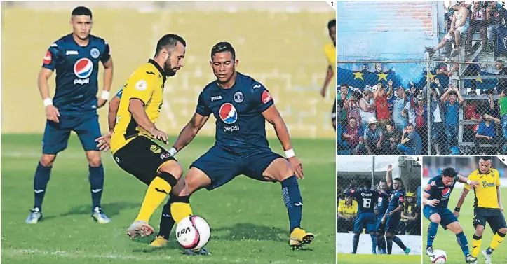  ?? FOTOS: RONAL ACEITUNO ?? (1) Motagua ganó ayer a Real España 1-0 y está listo para afrontar el campeonato Clausura 2018-19. (2) Motagua tiene mucha afición, ayer llegó a apoyarlo. (3) Erick Andino hizo el único gol del partido en el Estadio Francisco Gaitán. (4) El Mango Sánchez ganó 45 minutos con el Motagua, aquí junto a Mario Martínez.