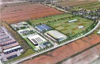  ?? ?? Vue aérienne du développem­ent de la Zone Agtech, à Repentigny, où un premier édifice de condos industriel­s a été inauguré à l’automne 2023.