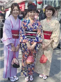  ??  ?? Colourful kimonos: Tokyo’s Asakusa area is a good place to buy them.