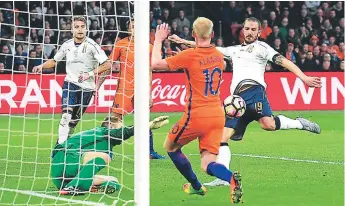  ??  ?? Bonucci aprovechó este balón e hizo el segundo gol para Italia.