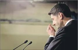  ?? AP PHOTO ?? House Speaker Paul Ryan pauses during a news conference on Capitol Hill in Washington.