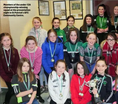  ??  ?? Members of the under-12A championsh­ip-winning squad at the presentati­on night in St Patrick’s GFC Community Centre.
