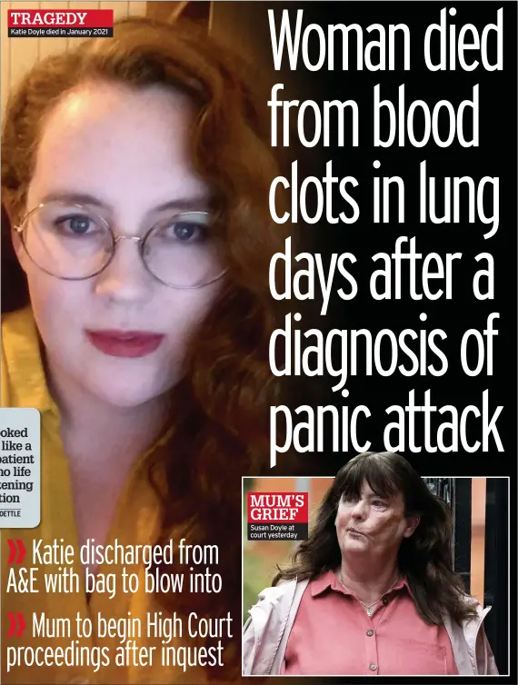  ?? ?? TRAGEDY
Katie Doyle died in January 2021
MUM’S GRIEF Susan Doyle at court yesterday