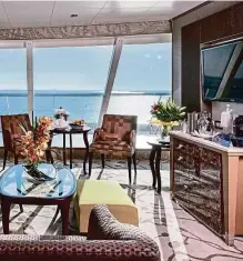  ??  ?? Enjoy the sea view from your own living room at the penthouse aboard the Costa neoRomanti­ca.