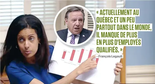  ?? CAPTURES D’ÉCRAN VIDÉO TIRÉES DU SITE WEB DE L’ASSEMBLÉE NATIONALE ?? Le premier ministre Legault et la cheffe du Parti libéral du Québec (PLQ), Dominique Anglade, se sont affrontés, hier, sur le thème des solutions à la pénurie de main-d’oeuvre. Le choc d’idées s’est déroulé lors de la période des questions à l’Assemblée nationale.