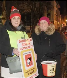  ??  ?? Roisin Curtis and Sonya Smyth at the sleep out for the Dundalk Simon Community at Market Square.
