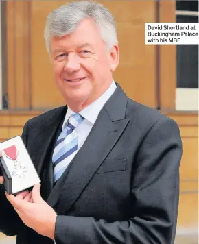  ??  ?? David Shortland at Buckingham Palace with his MBE