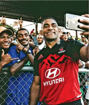  ?? Photo: Crusaders ?? SEVU REECE TAKES A SELfiE WITH FANS AT CHURCHILL PARK, LAUTOKA ON MARCH 11, 2023.