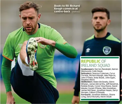  ?? SPORTSFILE ?? Boots to fill: Richard Keogh comes in at centre-back