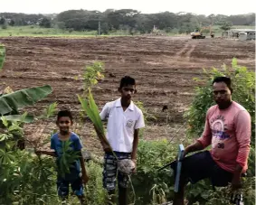  ?? Photo: Charles Chambers ?? Mukesh with his sons Rachit William Bennion (middle), and Monish William Bennion, at their plantation which is next to the developmen­t site of the proposed gated community.