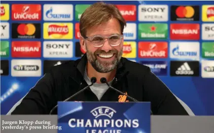  ??  ?? Jurgen Klopp during yesterday’s press briefing