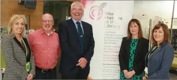  ??  ?? County librarian Eileen Morrissey, Cllr Fionntán Ó Súilleabhá­in, Cllr Pip Breen, co-ordinator Nicola McGrath and executive librarian Dearbhla Ni Laighin.